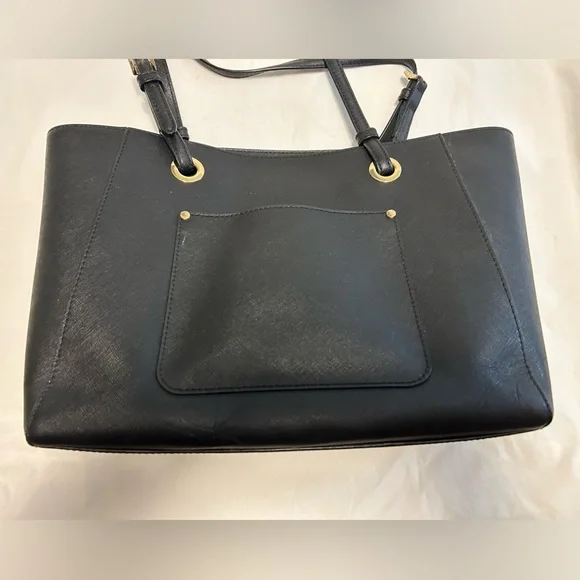 Michael Kors Black Gold Tote Handbag Women’s Purse Leather Walsh Mk Zipper - Picture 12 of 15